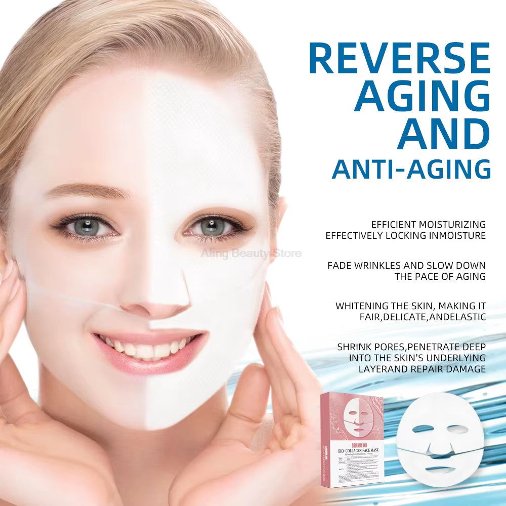 5PCS Absorbable Bio-Collagen Face Mask anti Aging Firming Lifting Shrink Pores Nourish Brightening Moisturizing Skin Care