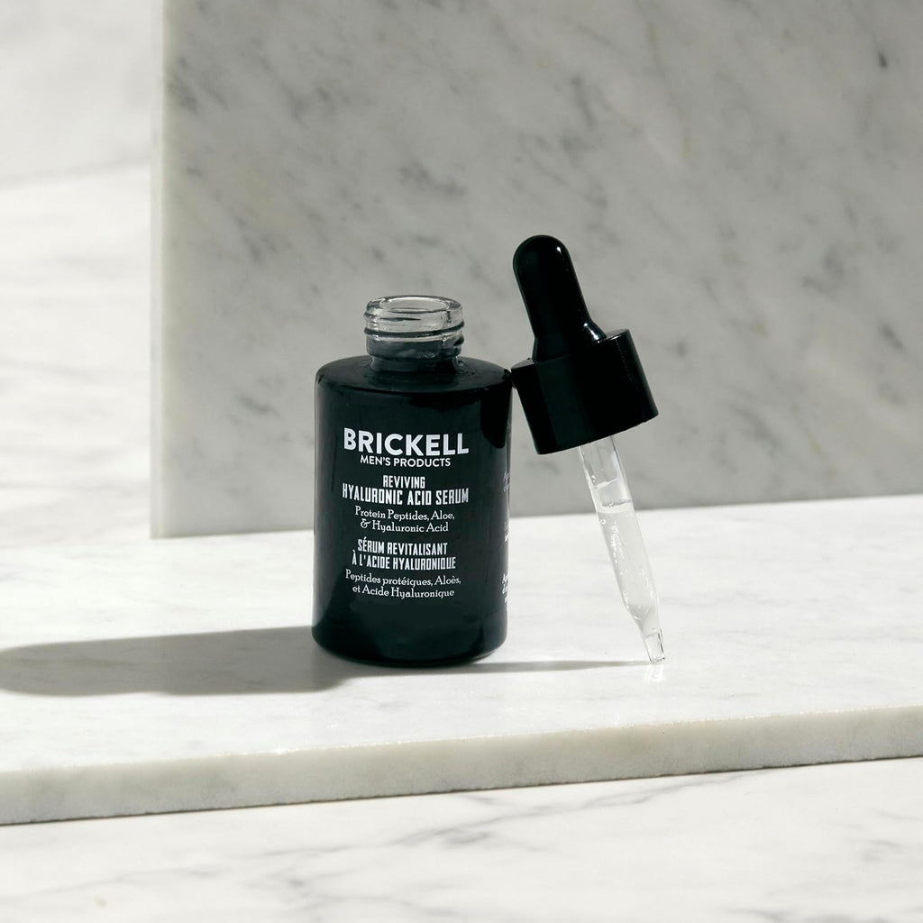 Brickell Men'S anti Aging Reviving Day Serum for Men, Natural and Organic Formulated with Hyaluronic Acid, Protein Peptides to Restore Firmness and Stimulate Collagen, 30 Ml, Unscented