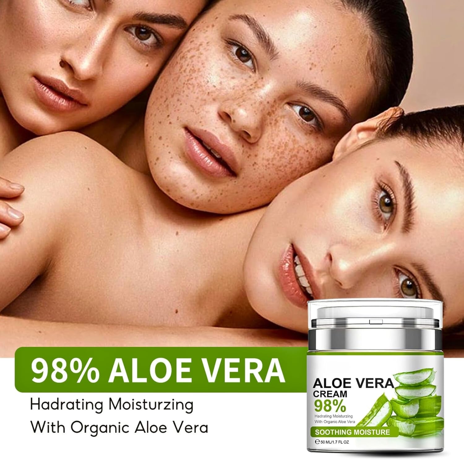 Aloe Vera Cream, 98% Aloe Vera Face Cream, Face & Body Moisturizing Cream with Organic Aloe Vera Gel, Aloe Vera Face Moisturizer, Nourishing, Smoothing Moisturizing Lotion for Face & Body