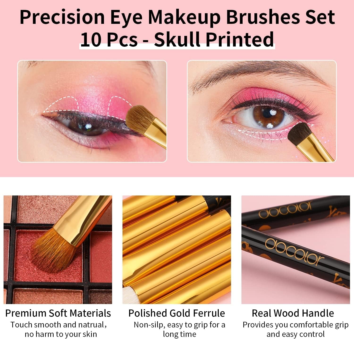 Eye Makeup Brushes 10Pcs Eyeshadow Makeup Brush Set Professional Eyeshadow Brushes with Soft Synthetic Hairs & Real Wood Handle for Eyeshadow, Eyebrow, Eyeliner, Blending