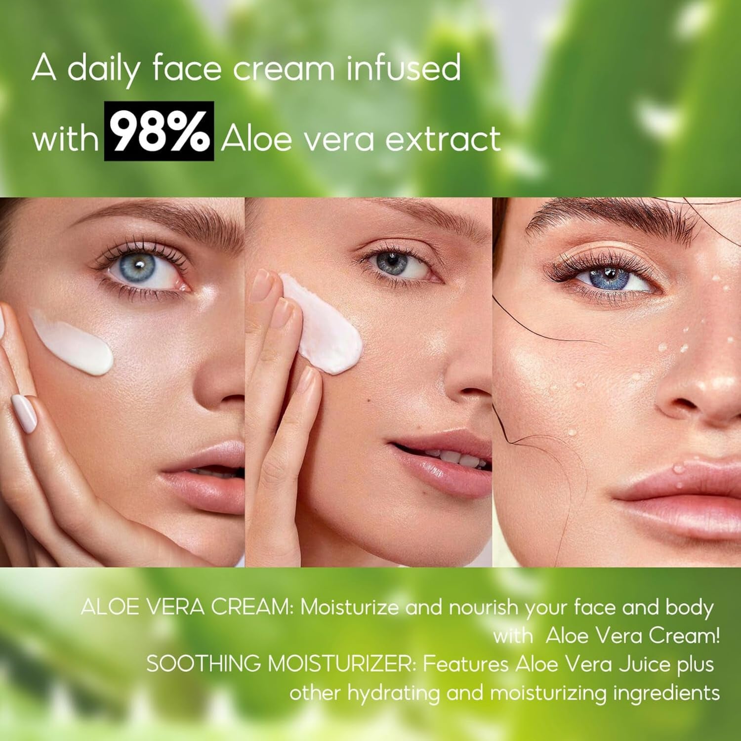Aloe Vera Cream, 98% Aloe Vera Face Cream, Face & Body Moisturizing Cream with Organic Aloe Vera Gel, Aloe Vera Face Moisturizer, Nourishing, Smoothing Moisturizing Lotion for Face & Body