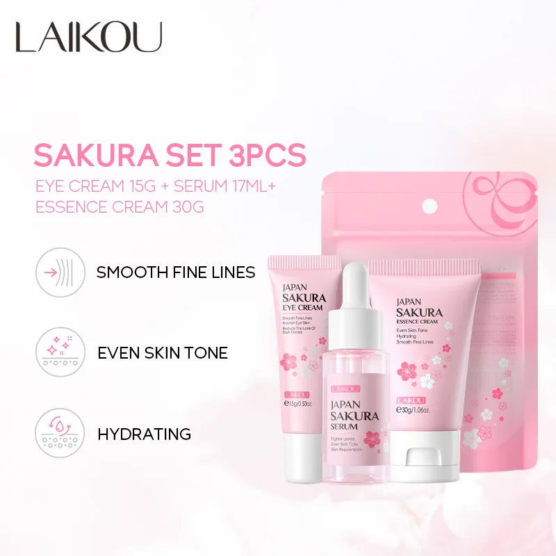 3pcs/set LAIKOU Vitamin C 24K Golden Sakura Skin Care Sets