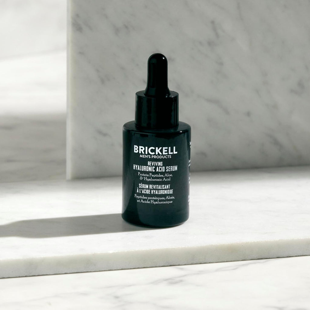 Brickell Men'S anti Aging Reviving Day Serum for Men, Natural and Organic Formulated with Hyaluronic Acid, Protein Peptides to Restore Firmness and Stimulate Collagen, 30 Ml, Unscented