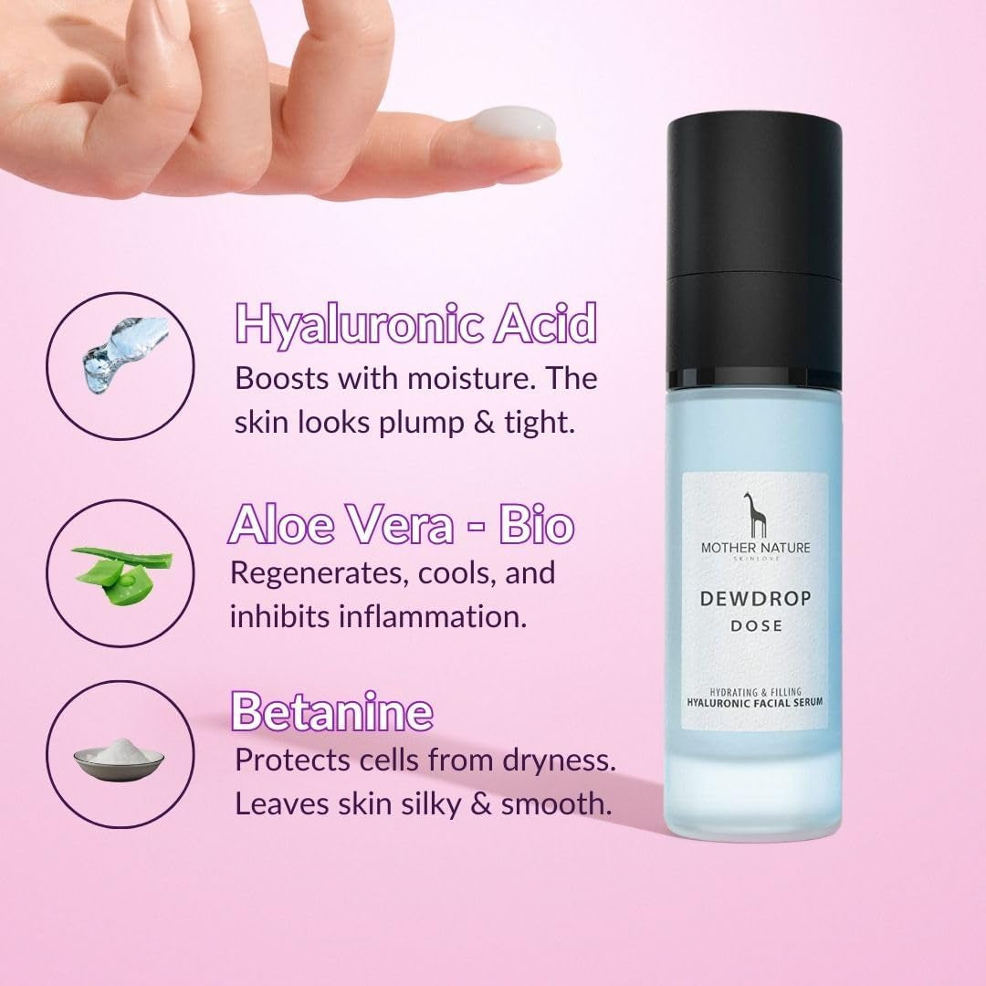 Hyaluronic Acid Serum with ORGANIC Aloe Vera - NATURAL COSMETICS VEGAN - Highly Concentrated - 30Ml - Intensive, Moisturising Face Care