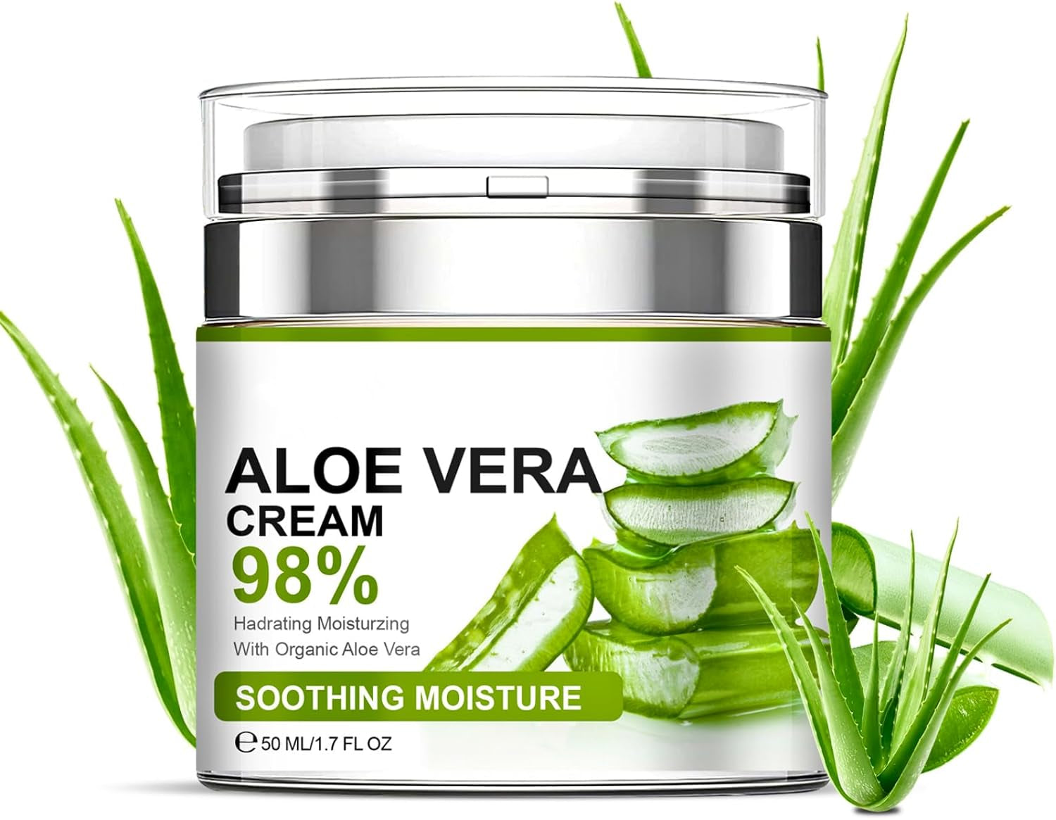 Aloe Vera Cream, 98% Aloe Vera Face Cream, Face & Body Moisturizing Cream with Organic Aloe Vera Gel, Aloe Vera Face Moisturizer, Nourishing, Smoothing Moisturizing Lotion for Face & Body