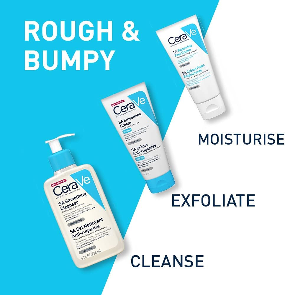 SA Smoothing Cream for Rough and Bumpy Skin 340G & Hydrating Cleanser for Normal to Dry Skin 473Ml with Hyaluronic Acid & 3 Essential Ceramides