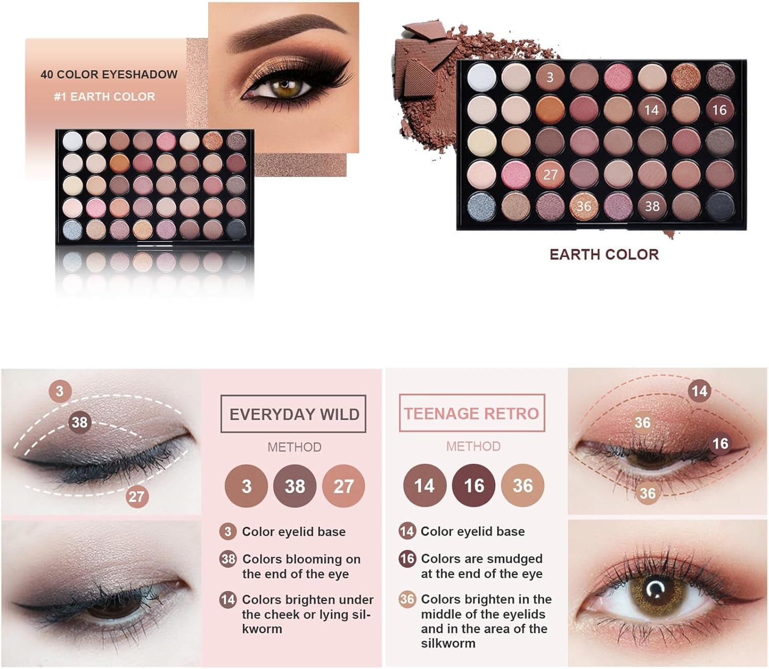 Eyes Makeup Set with Eyeshadow Palette Eyeliner Pencil Eyebrow Pencil Mascara and Makeup Brushes All in One Beauty Cosmetic for Essential Starter