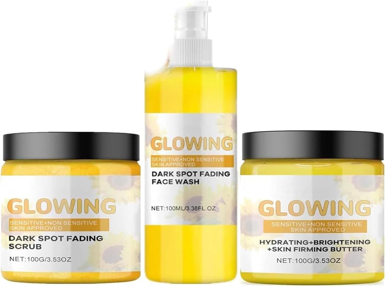 3 in 1 Turmeric Combo Skincare Set, Glow Combo Skincare Set, Turmeric Glow Face Scrub, Glow Butter and Turmeric Glow Face Wash, Natural Exfoliation and Hydration (A)